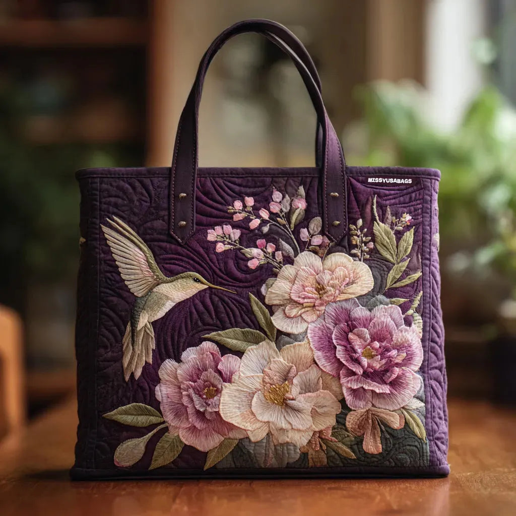 Ručne Vyrobená Prešívaná Taška - Kolibríky a Orchidey